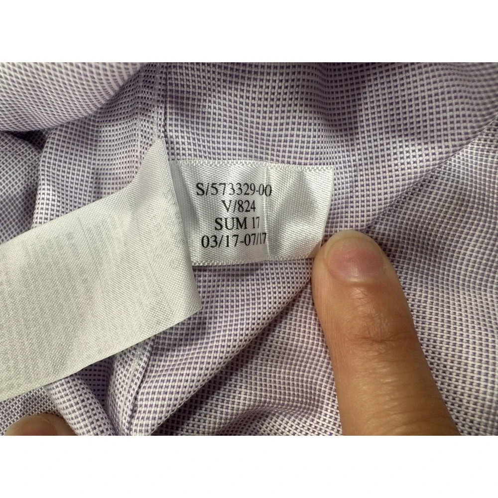 Banana Republic Slim Fit Dress Shirt Men 16-16.5 White Purple Micro Check Formal